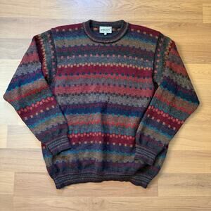 Men’s Intiwara Alpaca Handmade Knit Striped Crewneck Pullover Sweater Sz Large